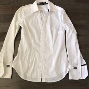 Express long sleeve white button down top
